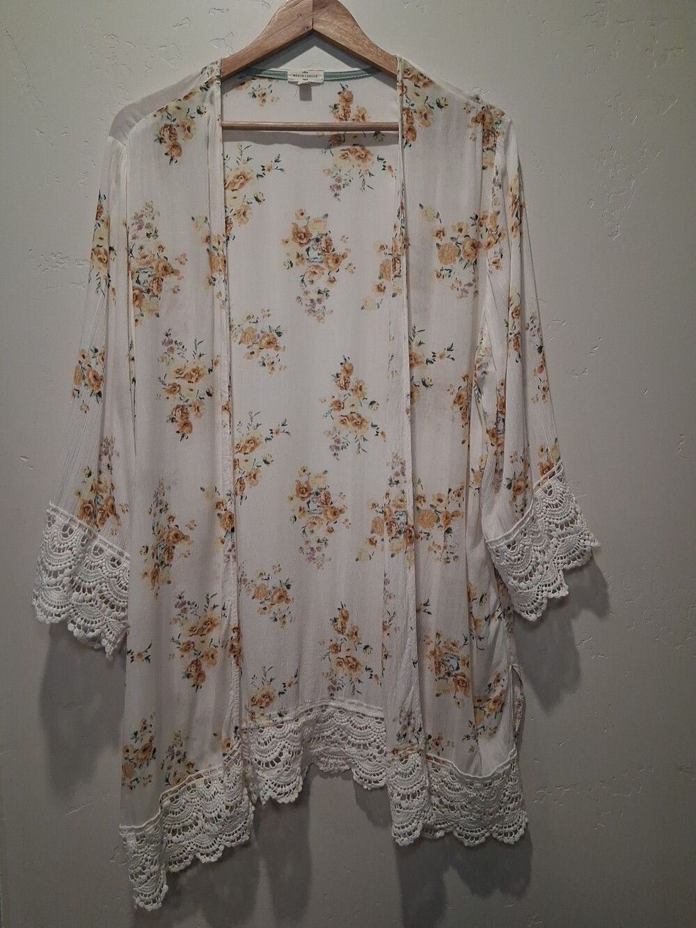 Mason & Belle Size XL Laria Open Front Kimono Crochet Lace Yellow Floral Boho